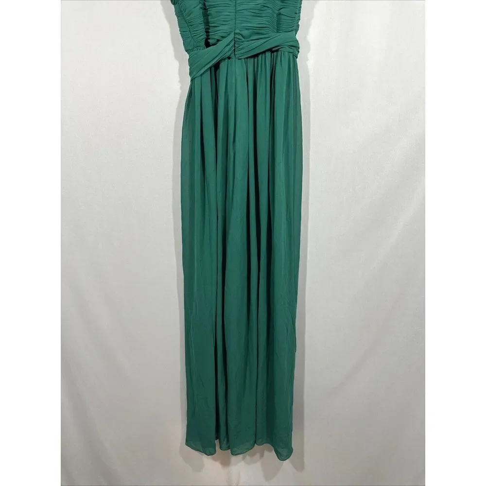 NWD IEENA Mac Duggal [ XS‎ ] 2651 Ruched Sleeveless Tie Jumpsuit Emerald Green